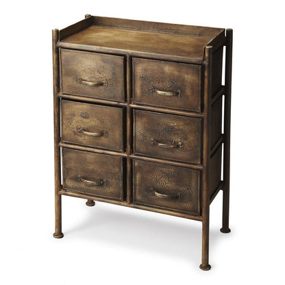 23" Bronze Metal Six Drawer Chest - FurniFindUSA