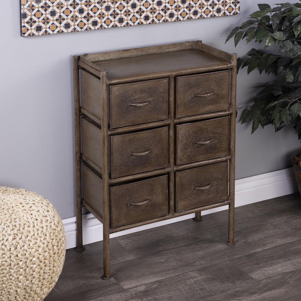 23" Bronze Metal Six Drawer Chest - FurniFindUSA