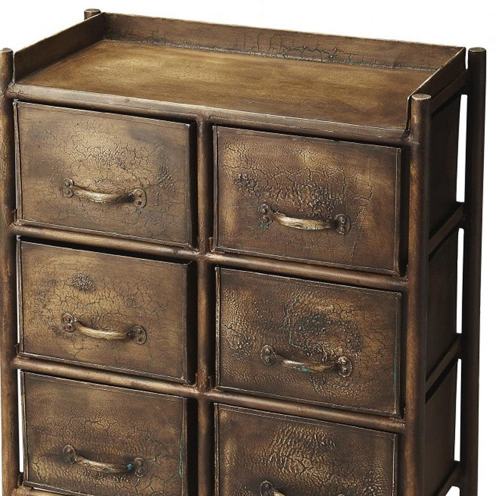 23" Bronze Metal Six Drawer Chest - FurniFindUSA