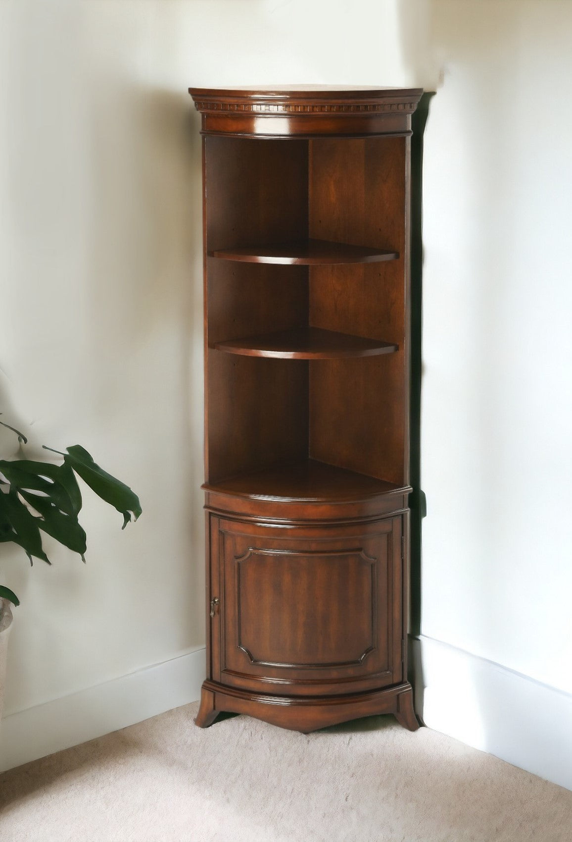 73" Brown Corner Accent Cabinet With Adjustable Shelves