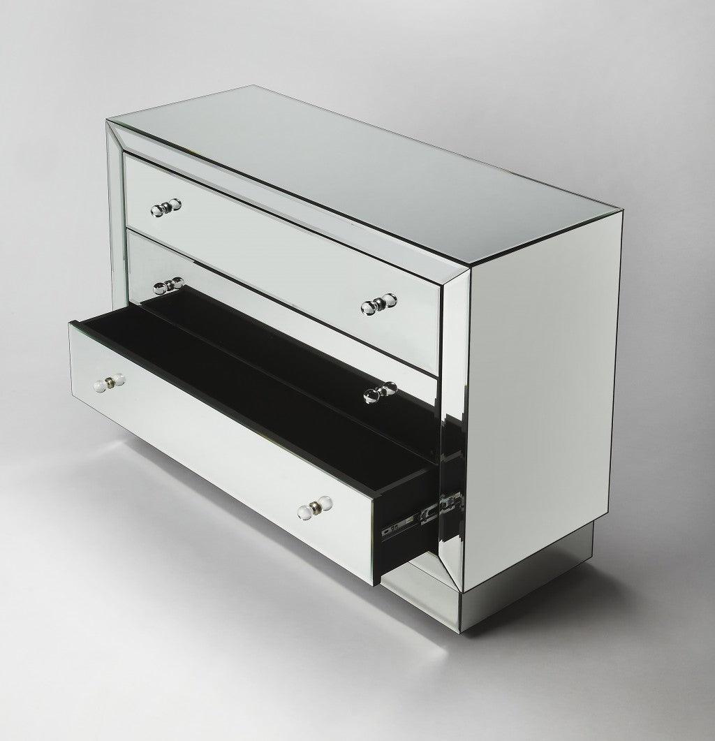 42" Clear Glass Three Drawer Dresser - FurniFindUSA