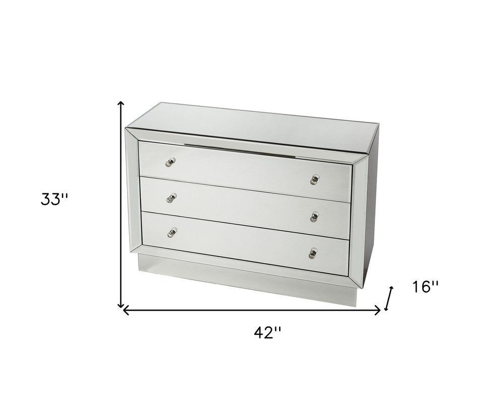 42" Clear Glass Three Drawer Dresser HomeRoots