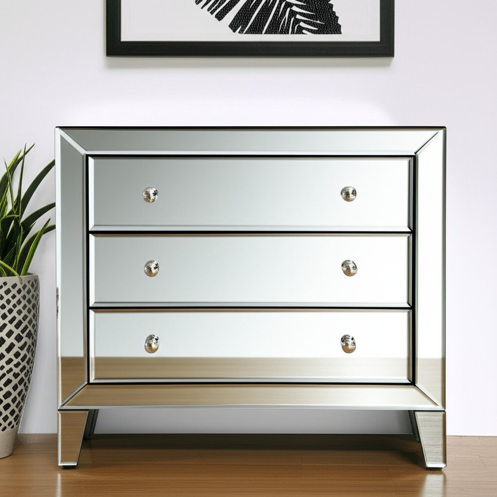 30" Clear Glass Three Drawer Chest HomeRoots