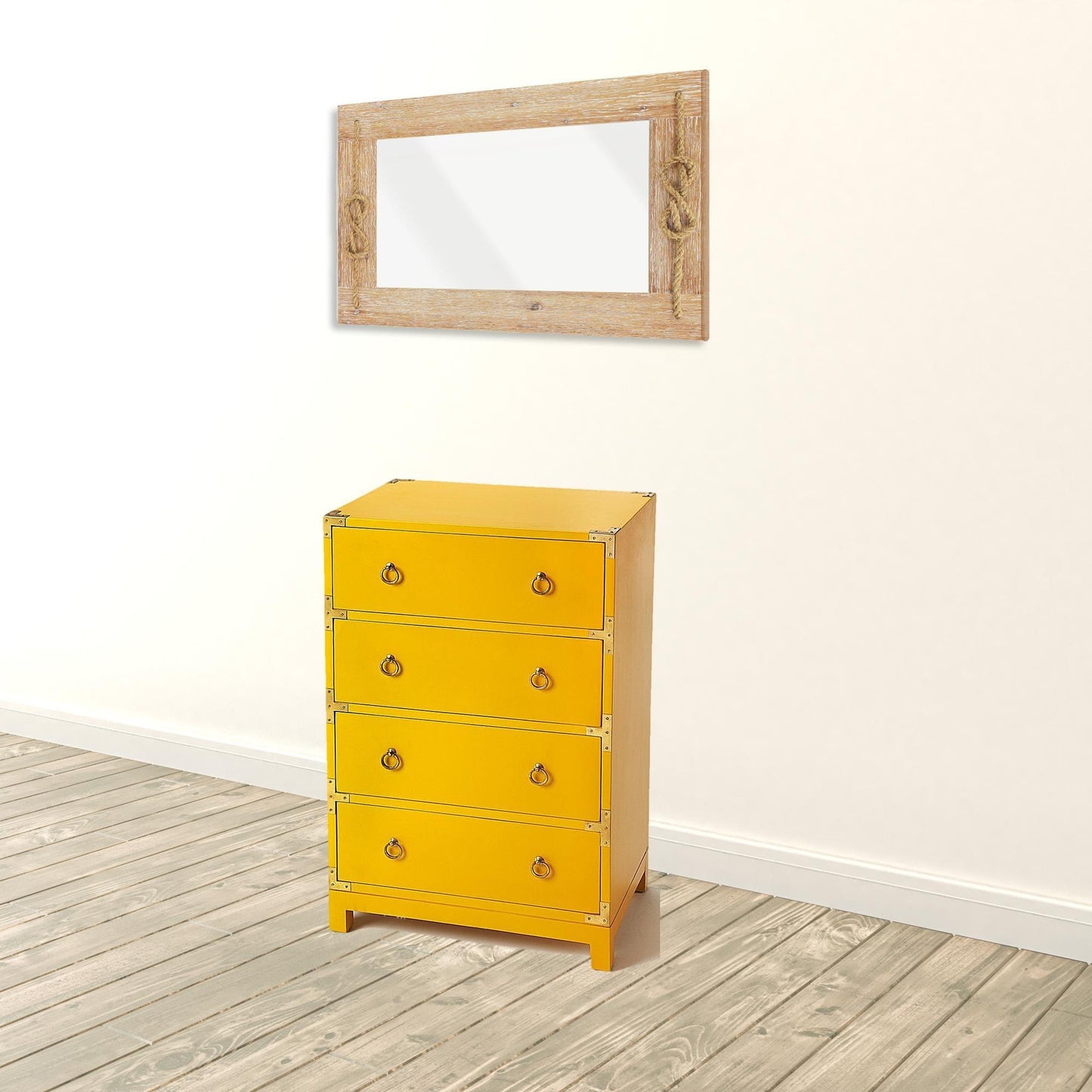 24" Yellow Solid Wood Four Drawer Dresser - FurniFindUSA