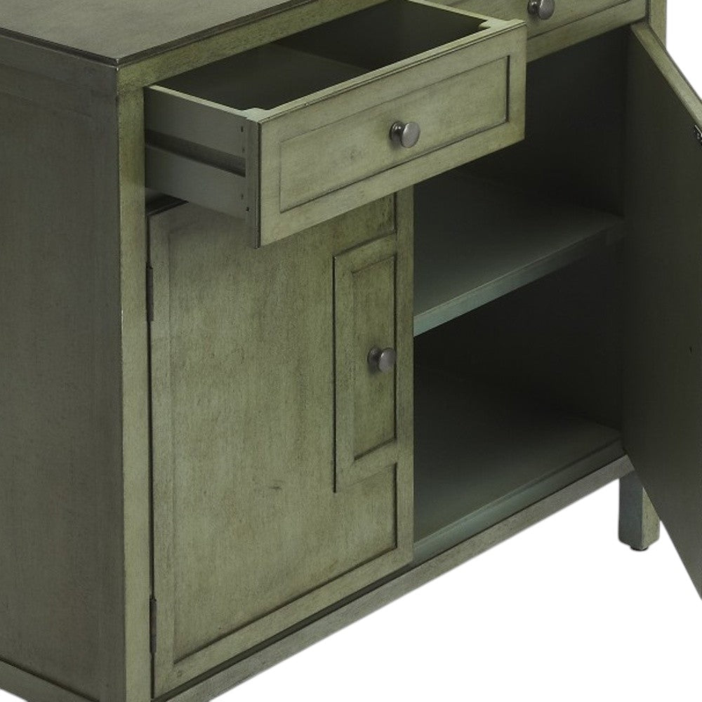 31" Green Solid Wood Two Drawer Sideboard with Two Doors