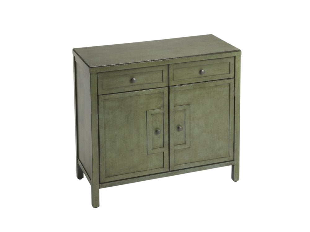 31" Green Solid Wood Two Drawer Sideboard with Two Doors HomeRoots