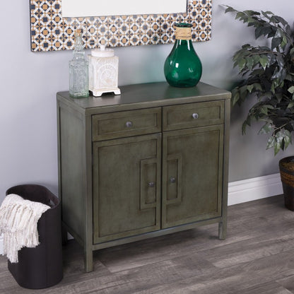 31" Green Solid Wood Two Drawer Sideboard with Two Doors HomeRoots
