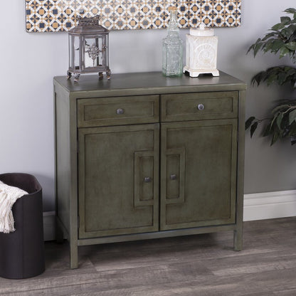 31" Green Solid Wood Two Drawer Sideboard with Two Doors HomeRoots