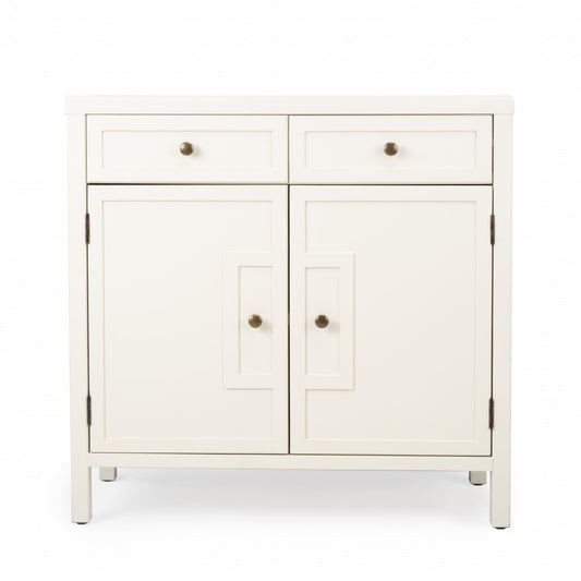 31" White Solid Wood Two Drawer Sideboard with Two Doors