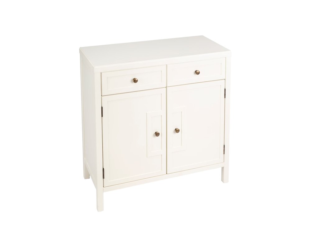 31" White Solid Wood Two Drawer Sideboard with Two Doors HomeRoots