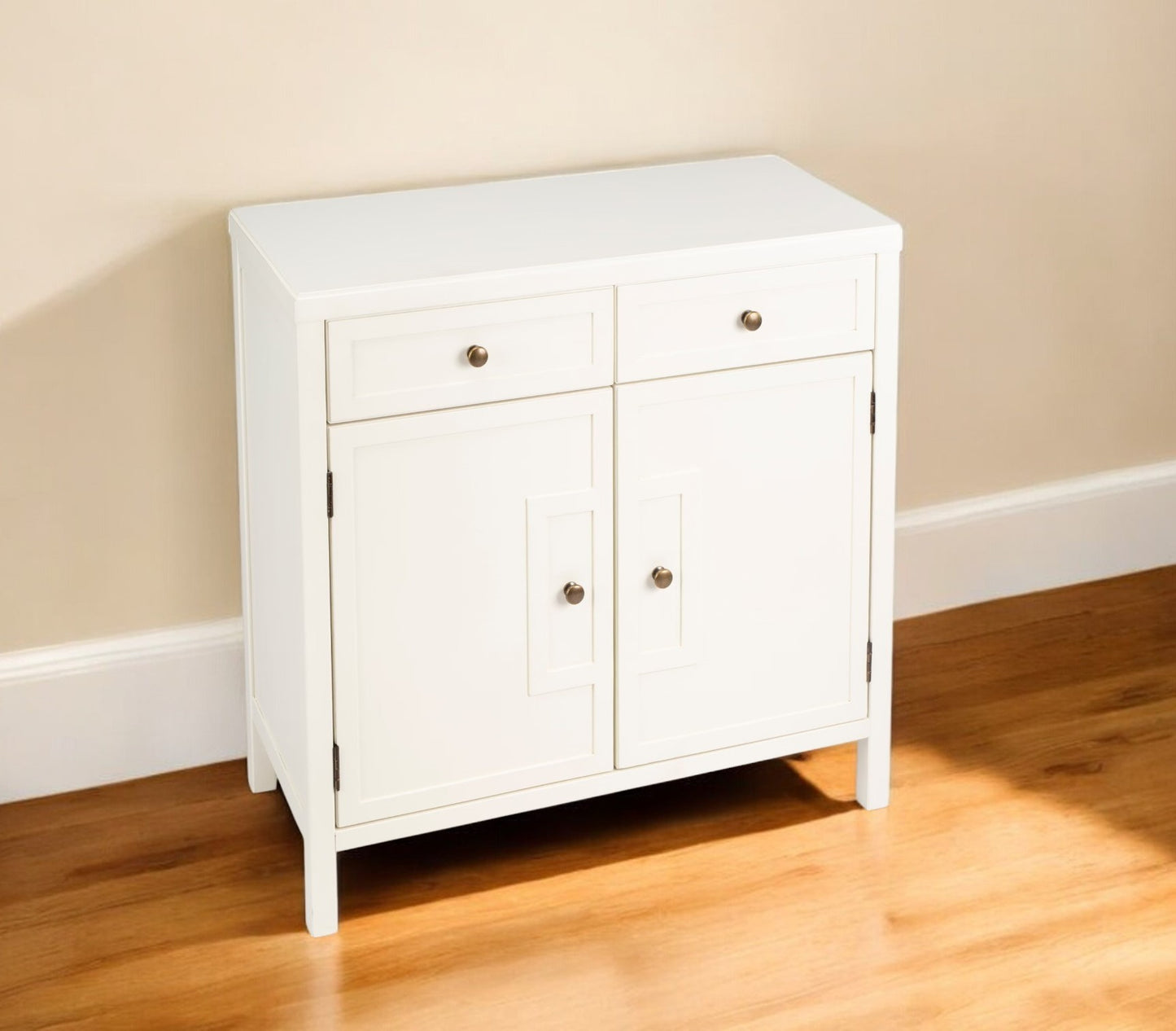 31" White Solid Wood Two Drawer Sideboard with Two Doors