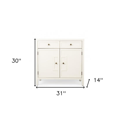 31" White Solid Wood Two Drawer Sideboard with Two Doors