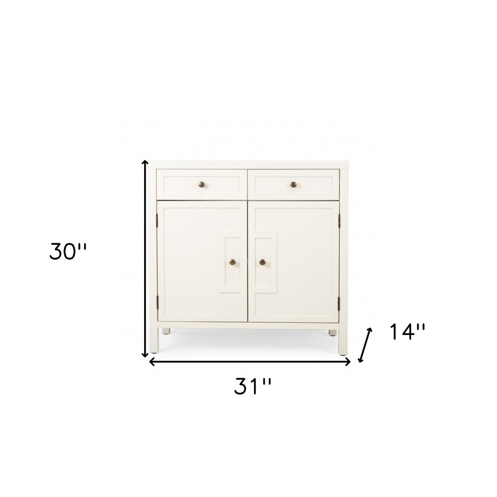 31" White Solid Wood Two Drawer Sideboard with Two Doors HomeRoots