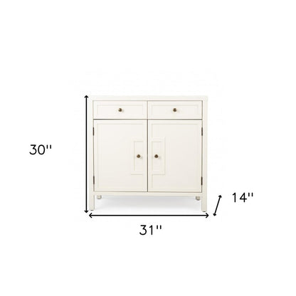 31" White Solid Wood Two Drawer Sideboard with Two Doors HomeRoots