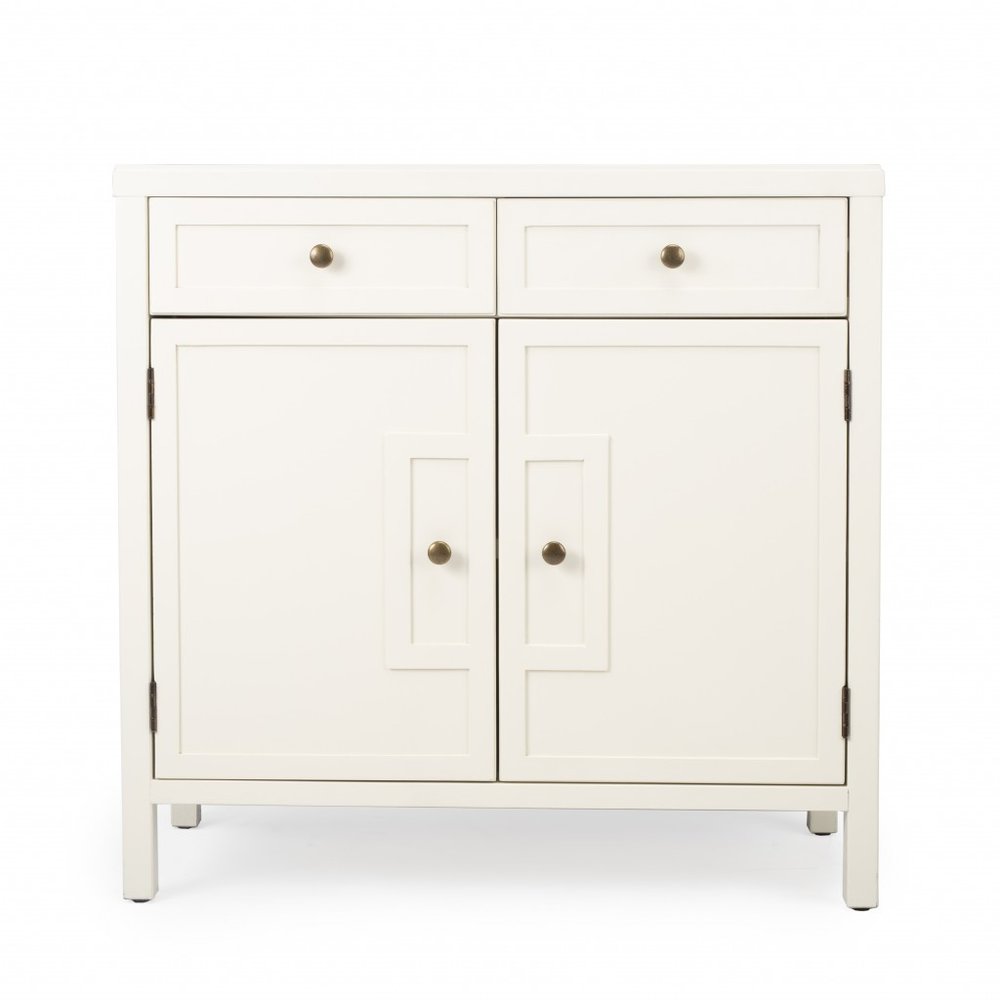 31" White Solid Wood Two Drawer Sideboard with Two Doors HomeRoots