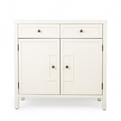31" White Solid Wood Two Drawer Sideboard with Two Doors HomeRoots