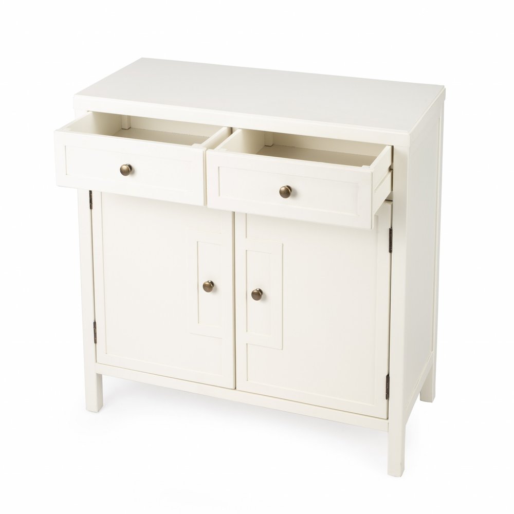 31" White Solid Wood Two Drawer Sideboard with Two Doors HomeRoots