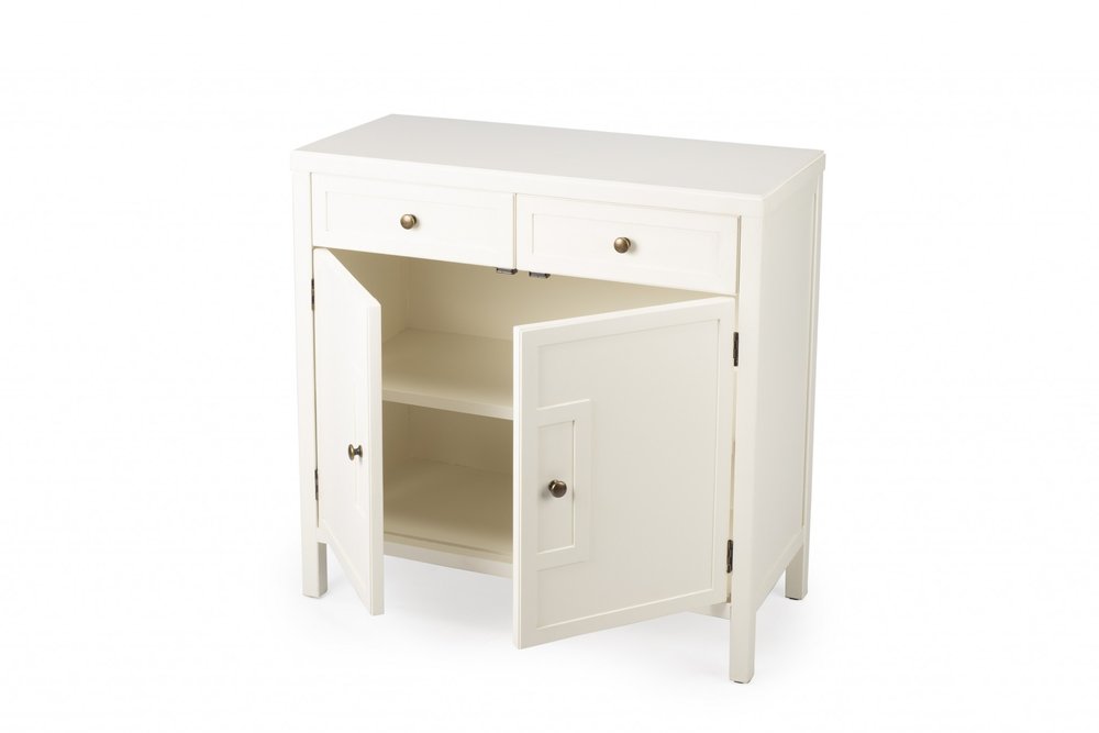 31" White Solid Wood Two Drawer Sideboard with Two Doors HomeRoots