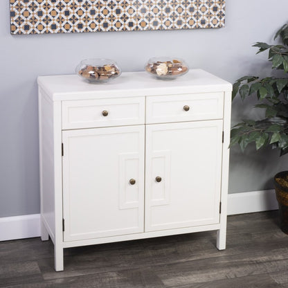 31" White Solid Wood Two Drawer Sideboard with Two Doors HomeRoots