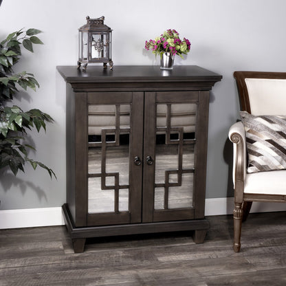 32" Dark Brown Wood Sideboard with Two Mirrored Doors