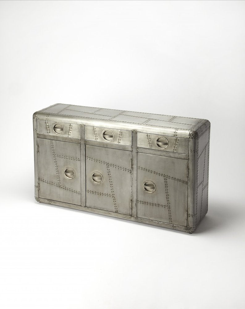 55" Silver Steel Console Accent Cabinet With Three Drawers HomeRoots