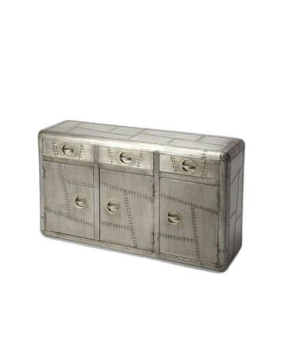 55" Silver Steel Console Accent Cabinet With Three Drawers HomeRoots