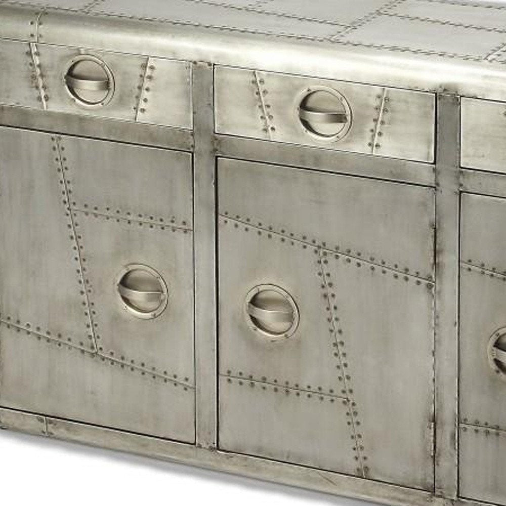 55" Silver Steel Console Accent Cabinet With Three Drawers HomeRoots