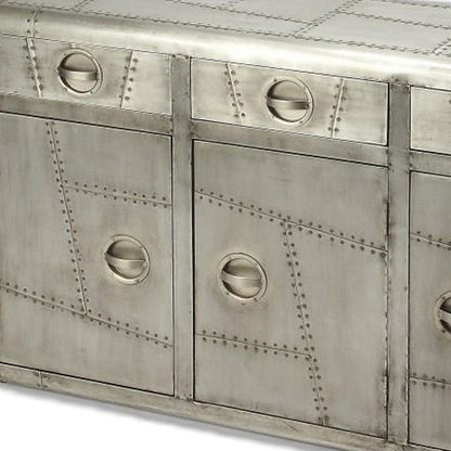 55" Silver Steel Console Accent Cabinet With Three Drawers HomeRoots