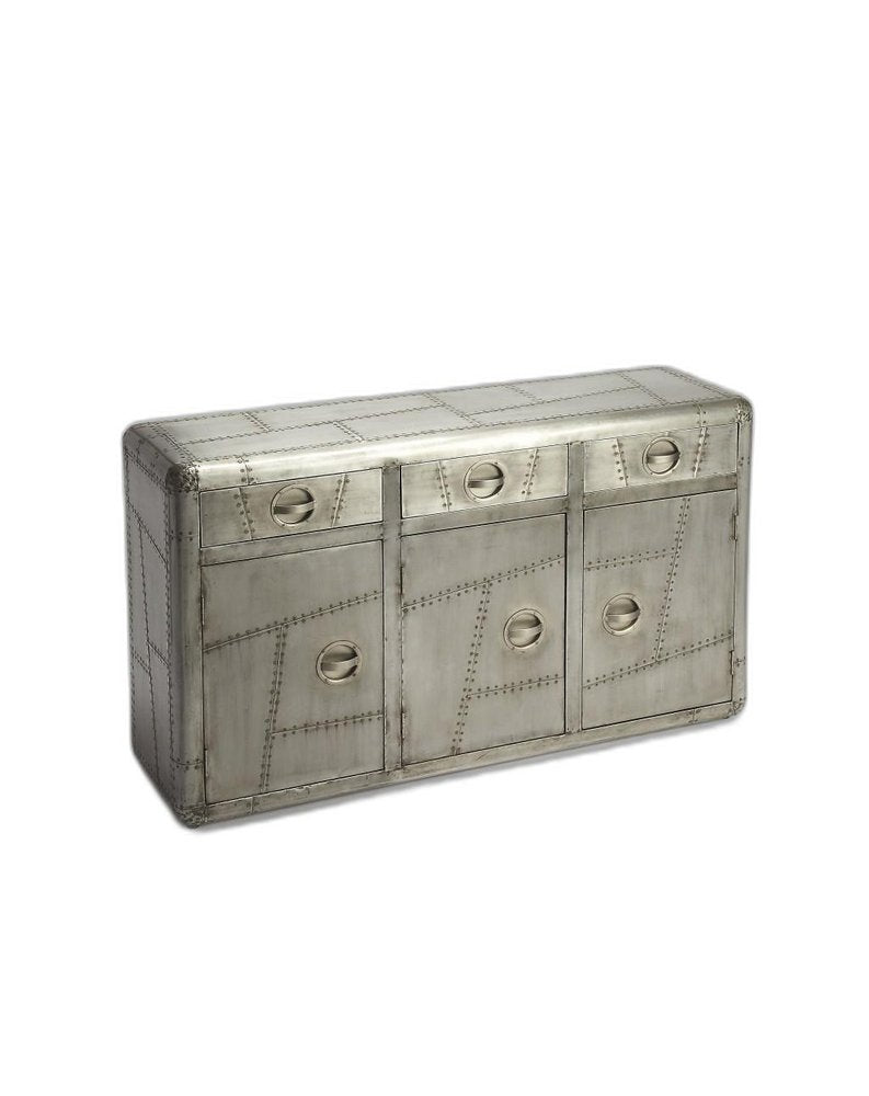55" Silver Steel Console Accent Cabinet With Three Drawers HomeRoots