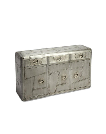 55" Silver Steel Console Accent Cabinet With Three Drawers HomeRoots