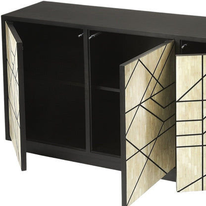 59" Natural and Black Sideboard with Three Doors