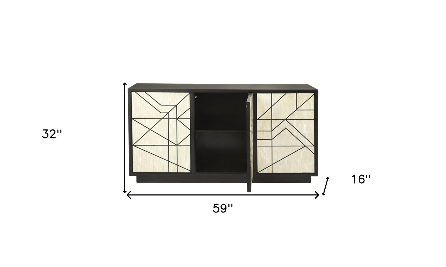 59" Natural and Black Sideboard with Three Doors