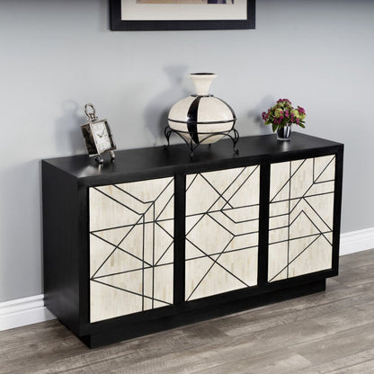 59" Natural and Black Sideboard with Three Doors HomeRoots