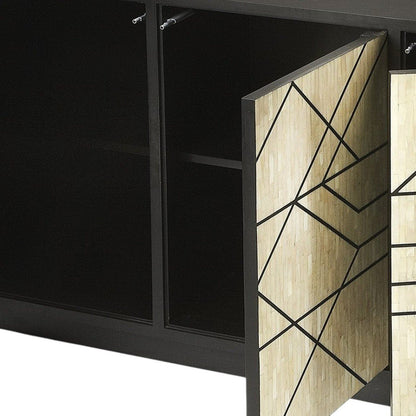 59" Natural and Black Sideboard with Three Doors HomeRoots