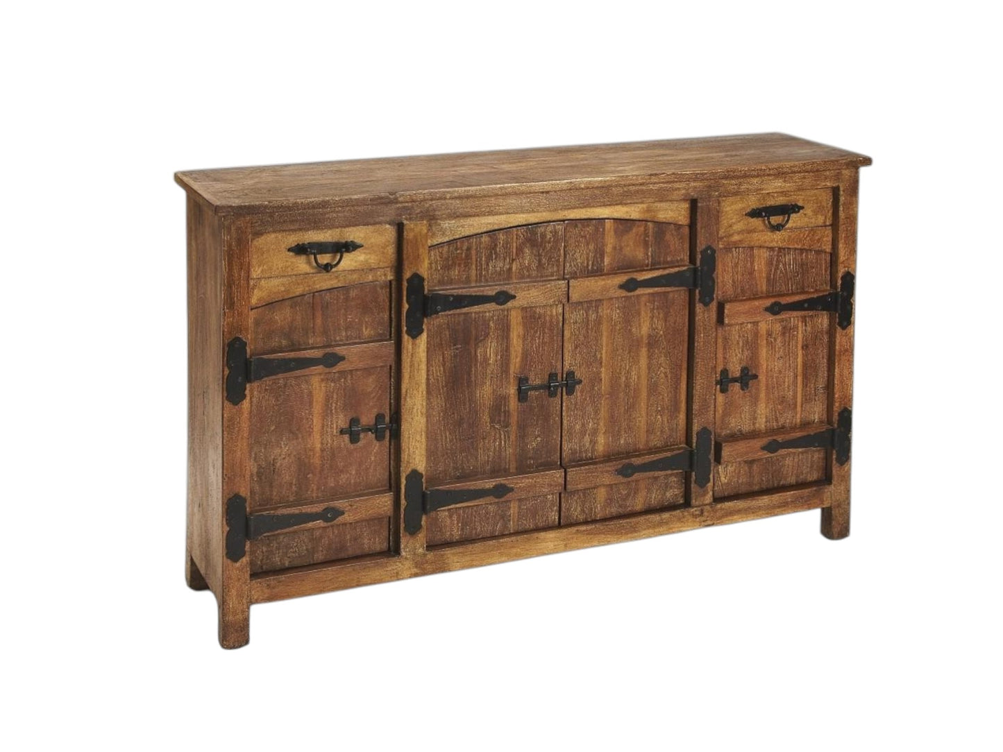 60" Brown Solid Wood Two Drawer Sideboard with Four Doors