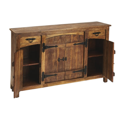 60" Brown Solid Wood Two Drawer Sideboard with Four Doors