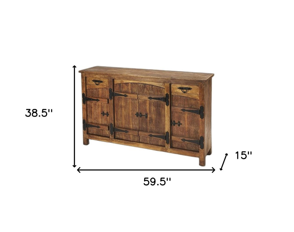 60" Brown Solid Wood Two Drawer Sideboard with Four Doors HomeRoots