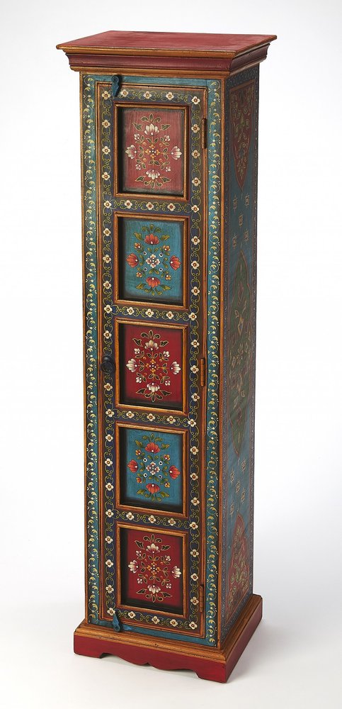 60" Red Blue and Gold Hand Painted Accent Cabinet HomeRoots