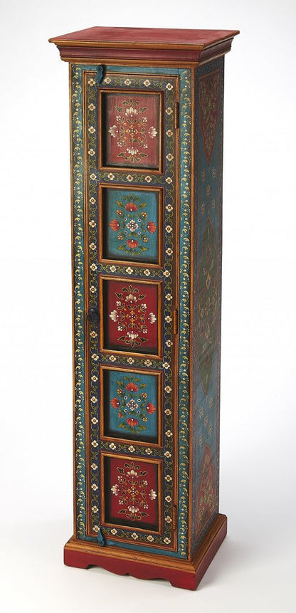 60" Red Blue and Gold Hand Painted Accent Cabinet HomeRoots