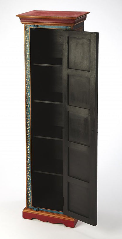 60" Red Blue and Gold Hand Painted Accent Cabinet HomeRoots