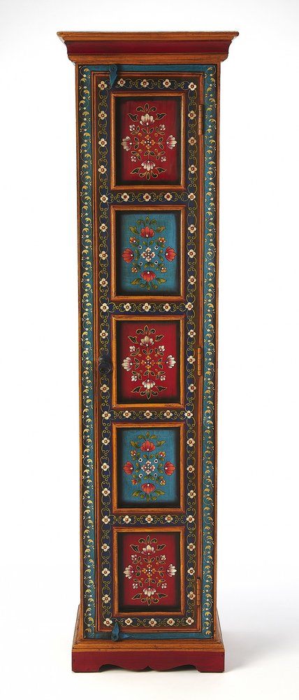 60" Red Blue and Gold Hand Painted Accent Cabinet HomeRoots