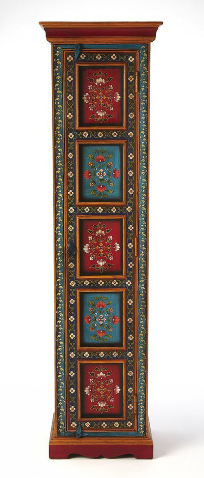 60" Red Blue and Gold Hand Painted Accent Cabinet HomeRoots