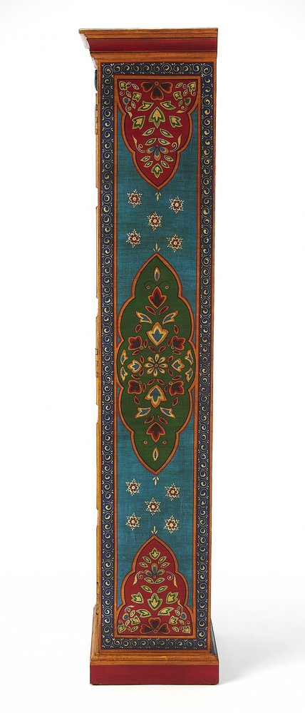 60" Red Blue and Gold Hand Painted Accent Cabinet HomeRoots