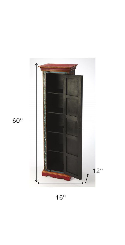 60" Red Blue and Gold Hand Painted Accent Cabinet HomeRoots