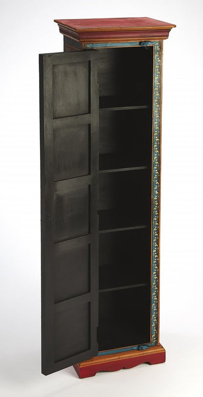60" Red Blue and Gold Hand Painted Accent Cabinet HomeRoots