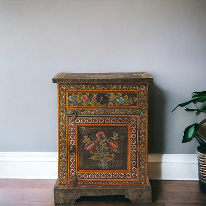 Black And Gold Vintage Hand Painted One Drawer Accent Chest