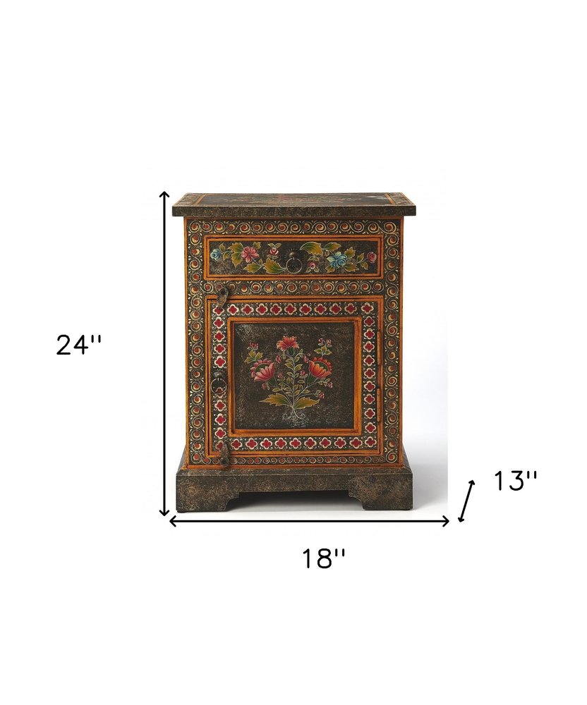 18" Dark Brown Solid Wood Frame Accent Cabinet With Two Drawers HomeRoots