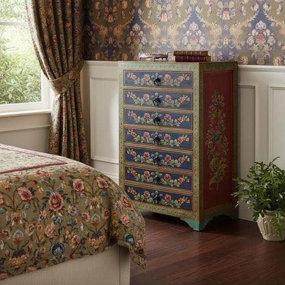 21" Blue and Green Solid Wood Seven Drawer Standard Chest HomeRoots