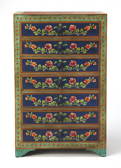21" Blue and Green Solid Wood Seven Drawer Standard Chest HomeRoots