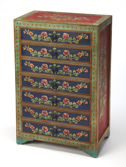21" Blue and Green Solid Wood Seven Drawer Standard Chest HomeRoots